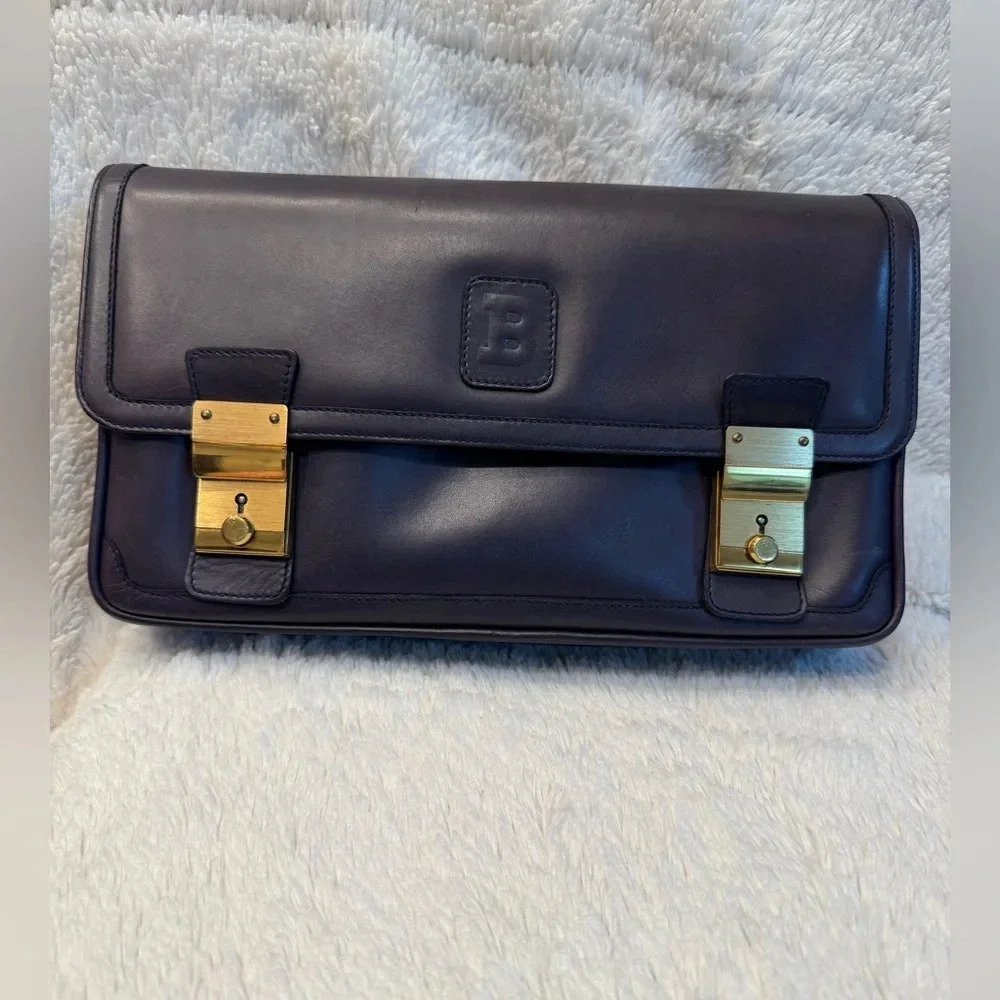 Bally Leather Clutch Cosmetic Bag Pouch - Purple & Green - Rare - Vintage